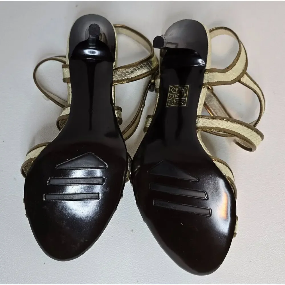 Women's shoes CafèNOIR EU 40 (US 9) Sandals Heels gold/bronze trim leather NEW
